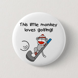 Sock Monkey Golf 6 Cm Round Badge