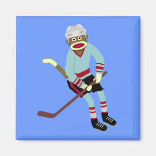 Sock Monkey Hockey Player Magnet