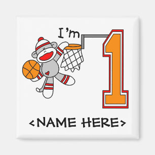 Sock Monkey Hoops 1st Birthday Magnet