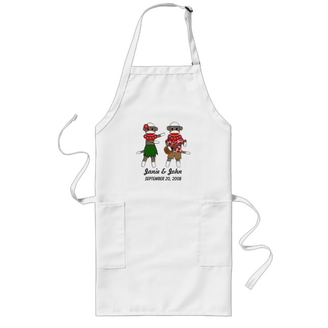 Sock Monkey Hula Luau Couple Long Apron(customise) Long Apron (Front)