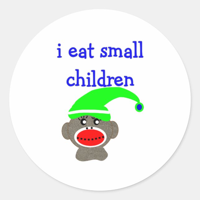 Sock Monkey "I EAT SMALL CHILDREN" Classic Round Sticker (Front)