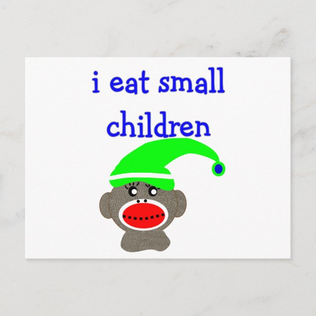 Sock Monkey "I EAT SMALL CHILDREN" Postcard (Front)