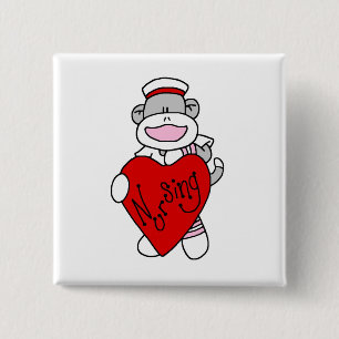 Sock Monkey I Love Nursing T-shirts and Gifts 15 Cm Square Badge