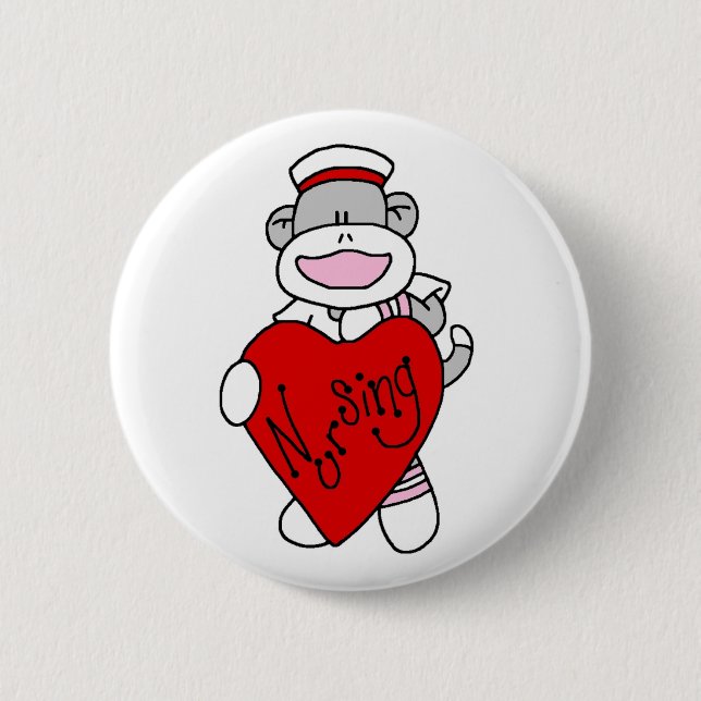 Sock Monkey I Love Nursing T-shirts and Gifts 6 Cm Round Badge (Front)