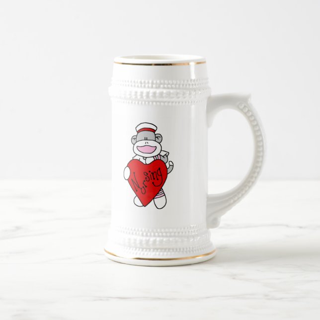 Sock Monkey I Love Nursing T-shirts and Gifts Beer Stein (Right)