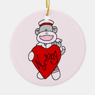 Sock Monkey I Love Nursing T-shirts and Gifts Ceramic Tree Decoration