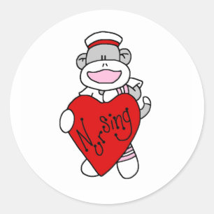 Sock Monkey I Love Nursing T-shirts and Gifts Classic Round Sticker