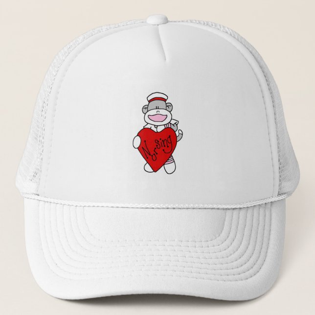 Sock Monkey I Love Nursing T-shirts and Gifts Trucker Hat (Front)