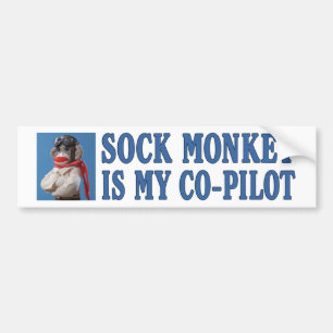 Sock Monkey is my Co-Pilot Bumper Sticker