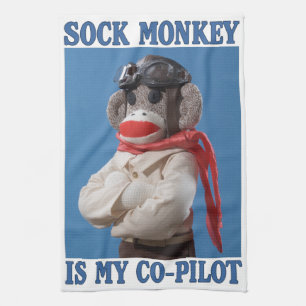 Sock Monkey is my Co-Pilot Tea Towel