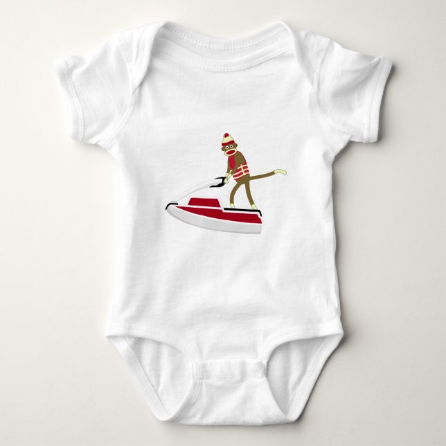 Sock Monkey Jetski Baby Bodysuit (Front)