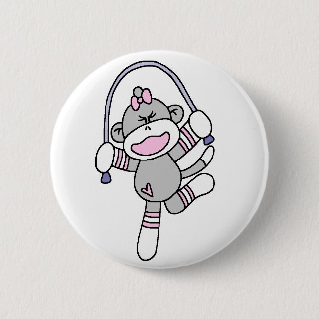 Sock Monkey Jumping Rope 6 Cm Round Badge (Front)