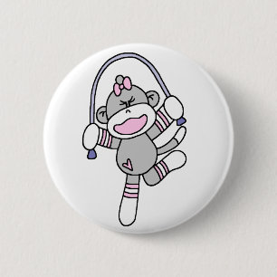 Sock Monkey Jumping Rope 6 Cm Round Badge