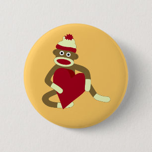 Sock Monkey Love Heart 6 Cm Round Badge
