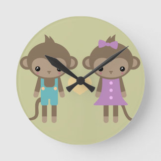 Sock Monkey Love Round Clock