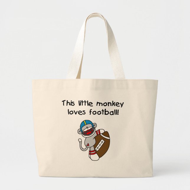 Sock Monkey Loves Football Tshirts and Gifts Large Tote Bag (Front)