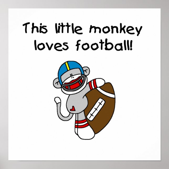 Sock Monkey Loves Football Tshirts and Gifts Poster (Front)