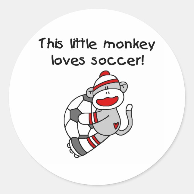Sock Monkey Loves Soccer Classic Round Sticker (Front)