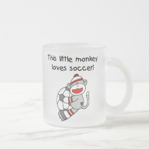 Sock Monkey Loves Soccer T shirts and Gifts Frosted Glass Coffee Mug