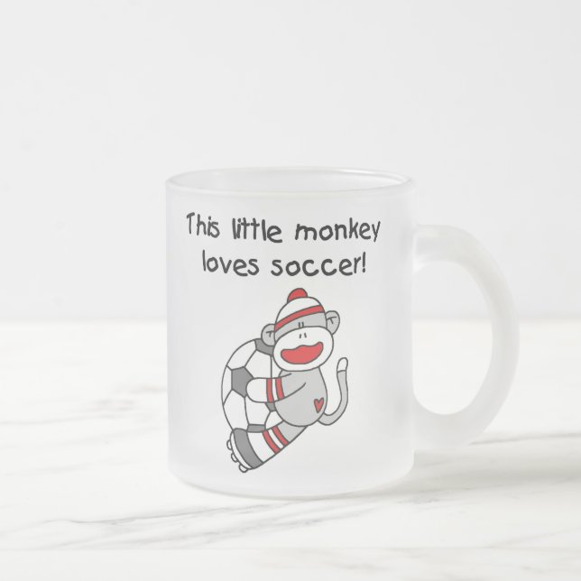 Sock Monkey Loves Soccer T shirts and Gifts Frosted Glass Coffee Mug (Right)