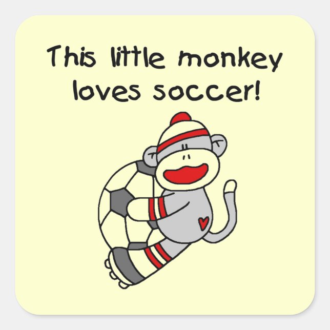 Sock Monkey Loves Soccer T shirts and Gifts Square Sticker (Front)