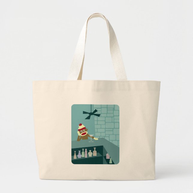 Sock Monkey Martini Bar Large Tote Bag (Front)