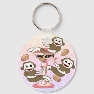 Sock Monkey Martini  Key Ring