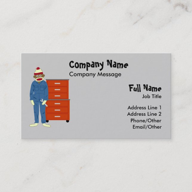 Sock Monkey Mechanic Business Cards (Front)