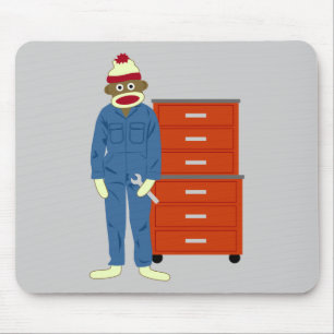 Sock Monkey Mechanic Mouse Pad