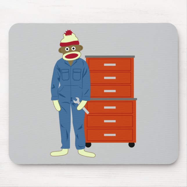 Sock Monkey Mechanic Mouse Pad (Front)