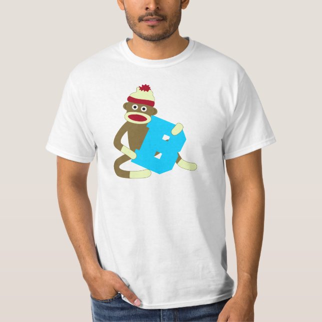 Sock Monkey Monogram Boy B T-Shirt (Front)