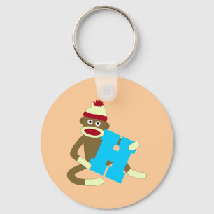 Sock Monkey Monogram Boy H Key Ring