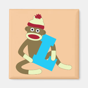 Sock Monkey Monogram Boy L Magnet