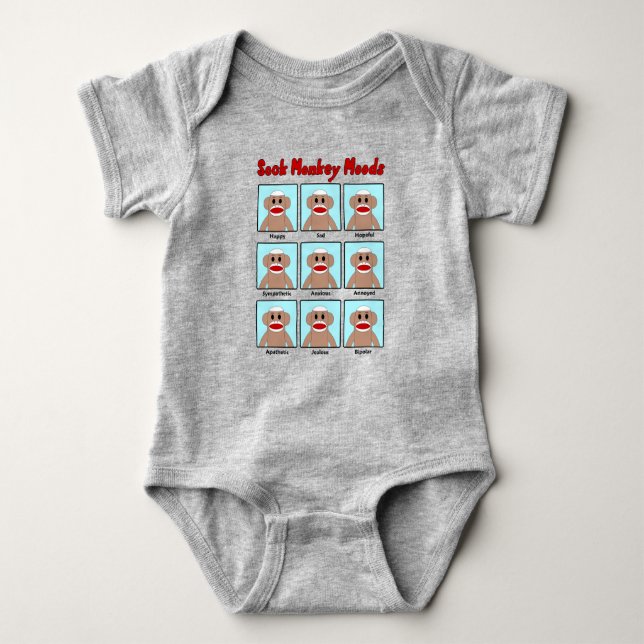 Sock Monkey Moods colored Baby Bodysuit (Front)