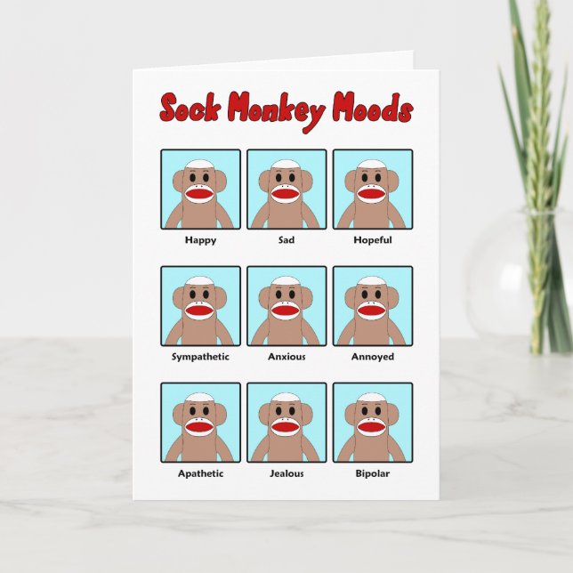 Sock Monkey Moods Greeting Card (Front)