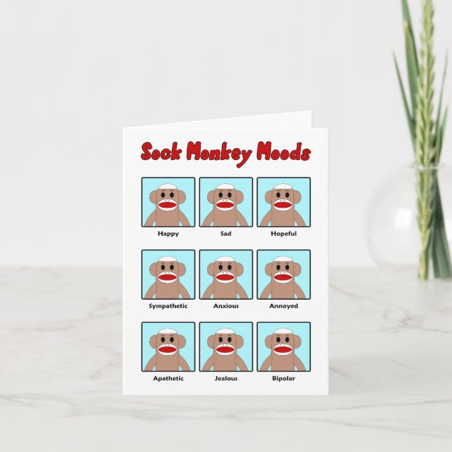 Sock Monkey Moods Note Card (Front)