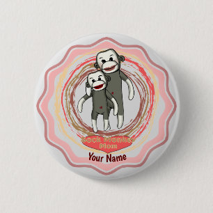 Sock Monkey Mum   6 Cm Round Badge