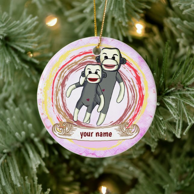 Sock Monkey Mum  Ceramic Tree Decoration (Tree)