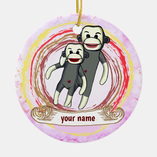 Sock Monkey Mum  Ceramic Tree Decoration (Front)