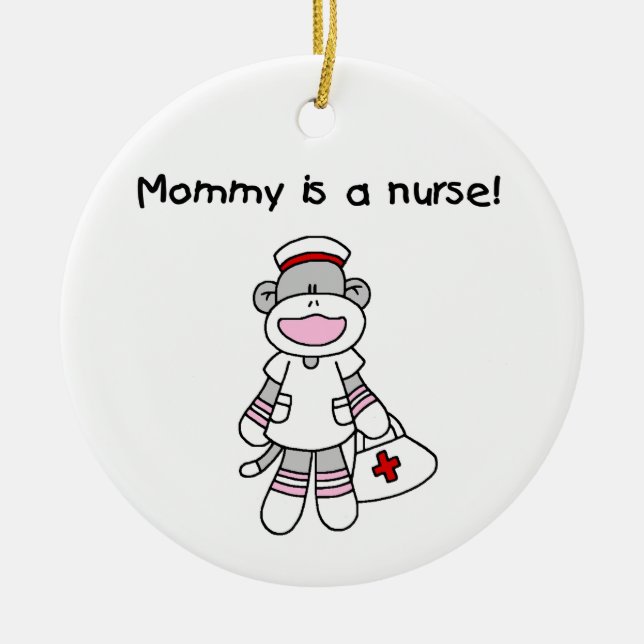 Sock Monkey Mummy Nurse T-shirts and Gifts Ceramic Tree Decoration (Front)