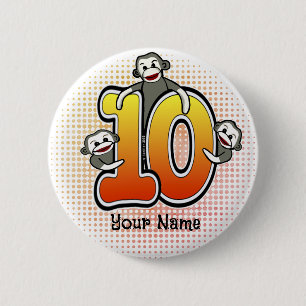 Sock Monkey  Number 10  6 Cm Round Badge
