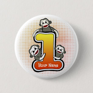 Sock Monkey  Number 1  6 Cm Round Badge