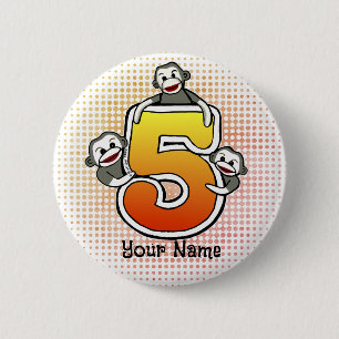 Sock Monkey  Number 5  6 Cm Round Badge