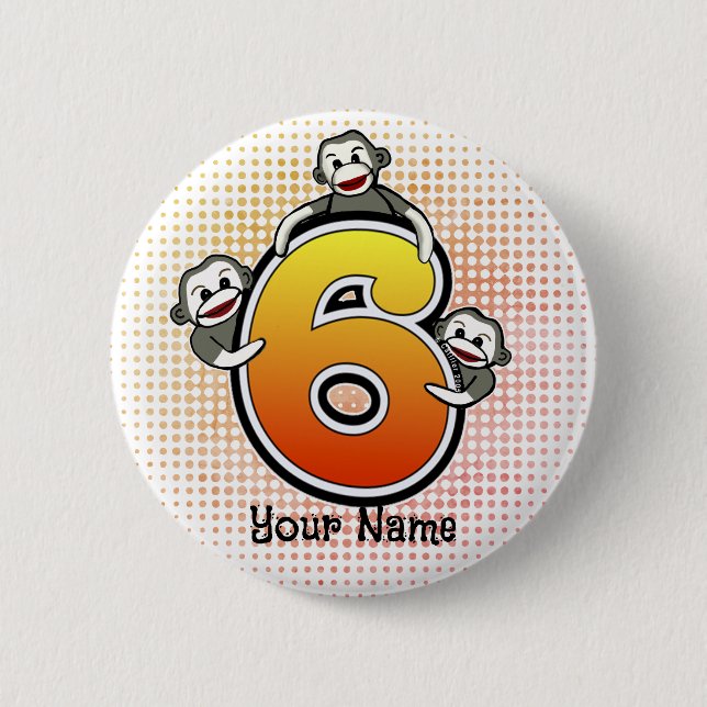 Sock Monkey  Number 6  6 Cm Round Badge (Front)