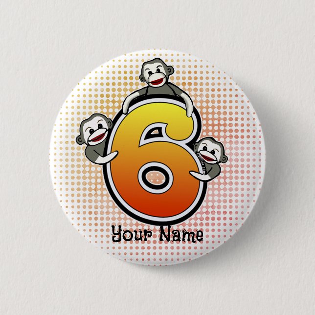Sock Monkey  Number 6  Cm Round Badge (Front)