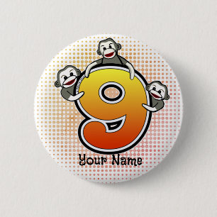 Sock Monkey  Number 9  6 Cm Round Badge