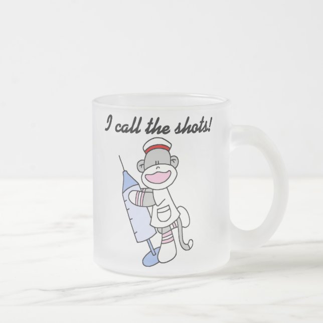 Sock Monkey Nurse I Call the Shots Gifts Frosted Glass Coffee Mug (Right)