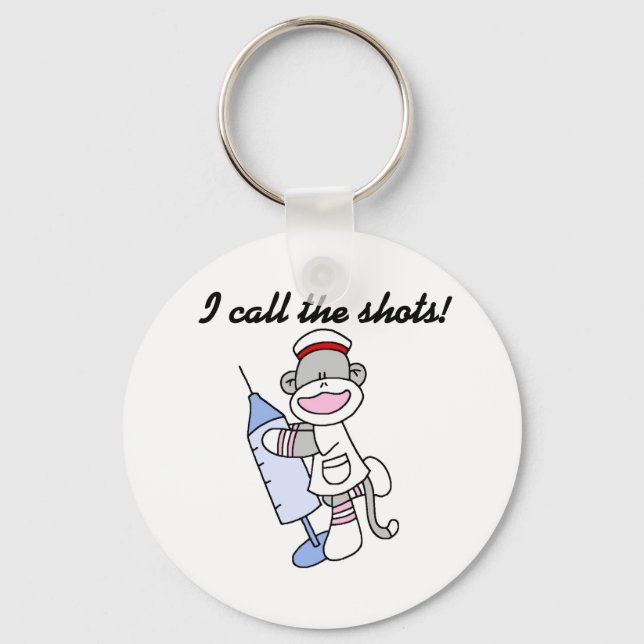 Sock Monkey Nurse I Call the Shots Gifts Key Ring (Front)