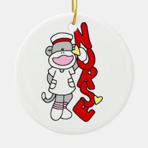 Sock Monkey Nurse T-shirts and Gifts Ceramic Tree Decoration