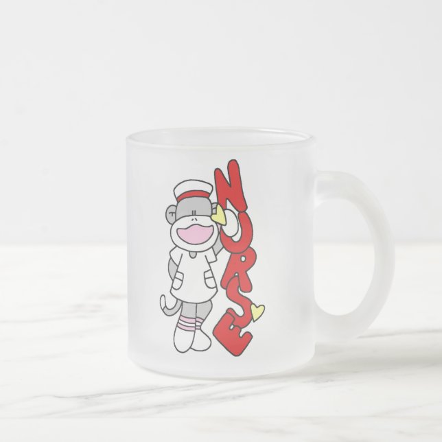 Sock Monkey Nurse T-shirts and Gifts Frosted Glass Coffee Mug (Right)
